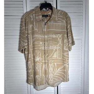 Quiksilver Waterman Collection Mens Large Tan Tribal Surfboard Button Up Shirt